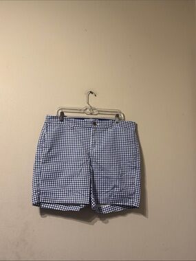 Women's Plus Size Old Navy Blue Gingham Shorts sz 14 Front Pockets Cotton Blend